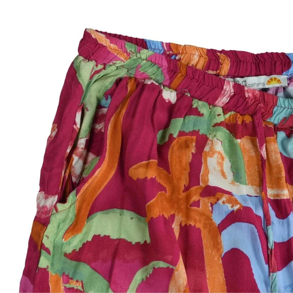 C & C California Flowy Wide Leg Pants Ibiza Palm Trees Large Vacation Resortwear - Picture 5 of 8